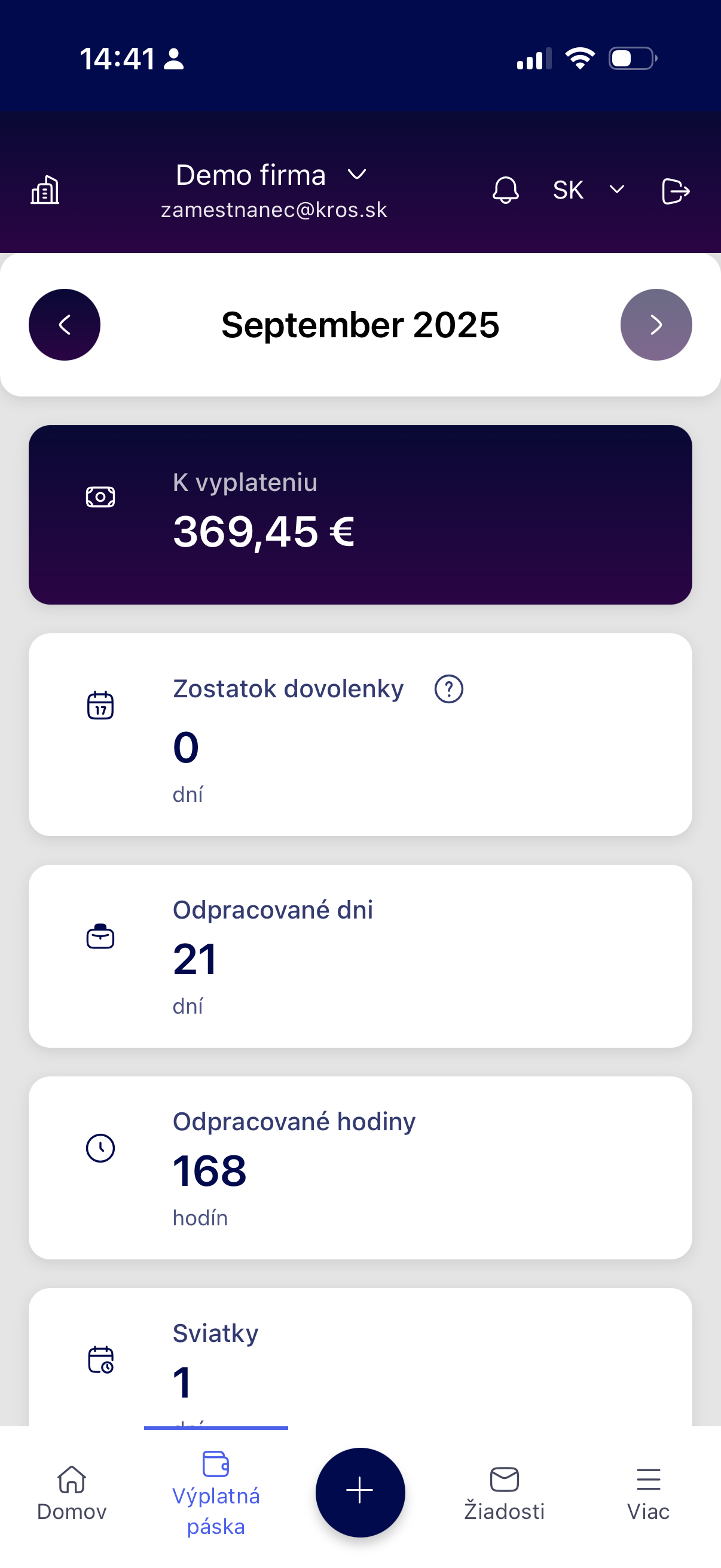 KROS Employee App - Dashboard